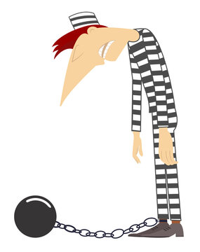 prisoner smiling, striped uniform, ball and chain clip art preview