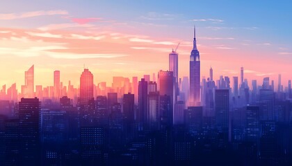 Obraz premium An illustration of a cityscape at evening time