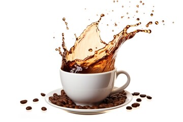 Coffee splash white cup beans