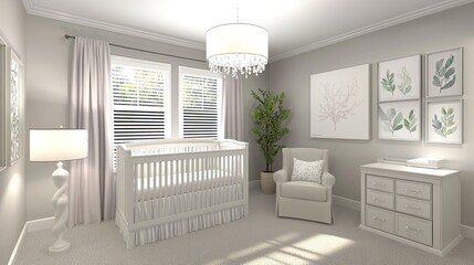 This delightful nursery captures a cozy atmosphere with a vintage crib, soft pastel tones, elegant lamps, and playful decor, perfect for a baby girl’s restful retreat