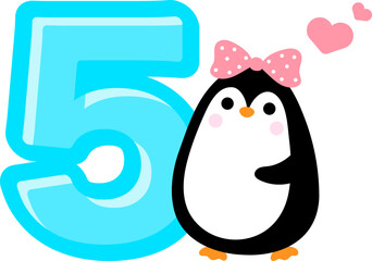 Cute little Penguin and Number