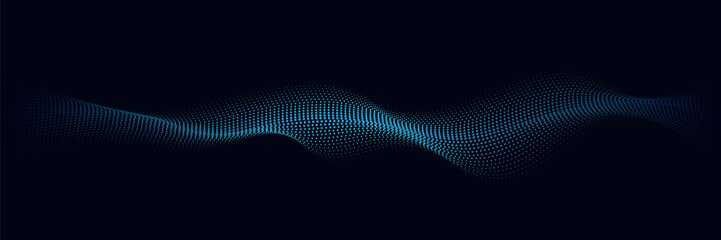 A moving digital 3d wave. Futuristic dark background with dynamic blue particles. The concept of big data
