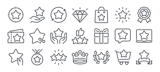 Bonus, benefit, offer and reward editable stroke outline icons set isolated on white background flat vector illustration. Pixel perfect. 64 x 64.