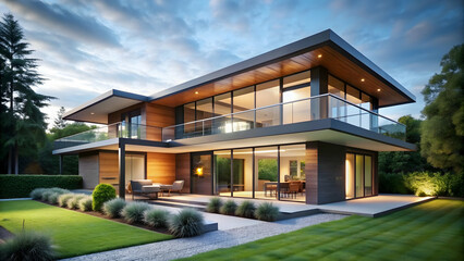 Angular mid-century modern house design with sleek lines and geometric shapes, mid-century, modern, house, angular, design