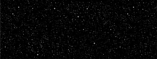 Space stars background, Cartoon starry illustration. Universe starry pattern with glowing stars and comets. Night sky constellations galaxy. Vector graphic.