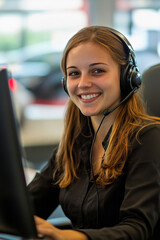 Saleswoman at call center of car dealership