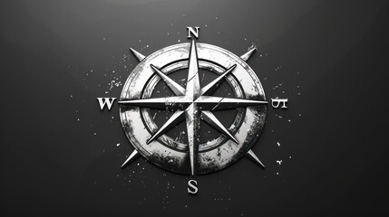 A weathered compass rose on a dark background, symbolizing navigation and exploration in adventure. Generative AI