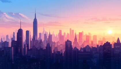 Fototapeta premium A panoramic view of a cityscape during a beautiful sunset