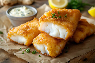 Fried cod pieces with tartare sauce 