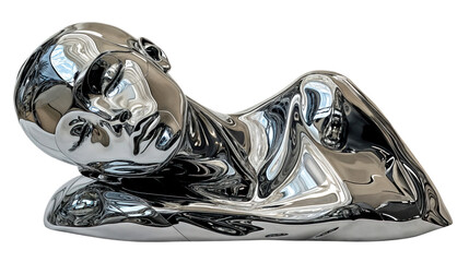 Futuristic Chrome Sculpture of Human Figure, Y2K Cyberpunk Aesthetic