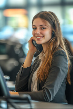 Saleswoman at call center of car dealership