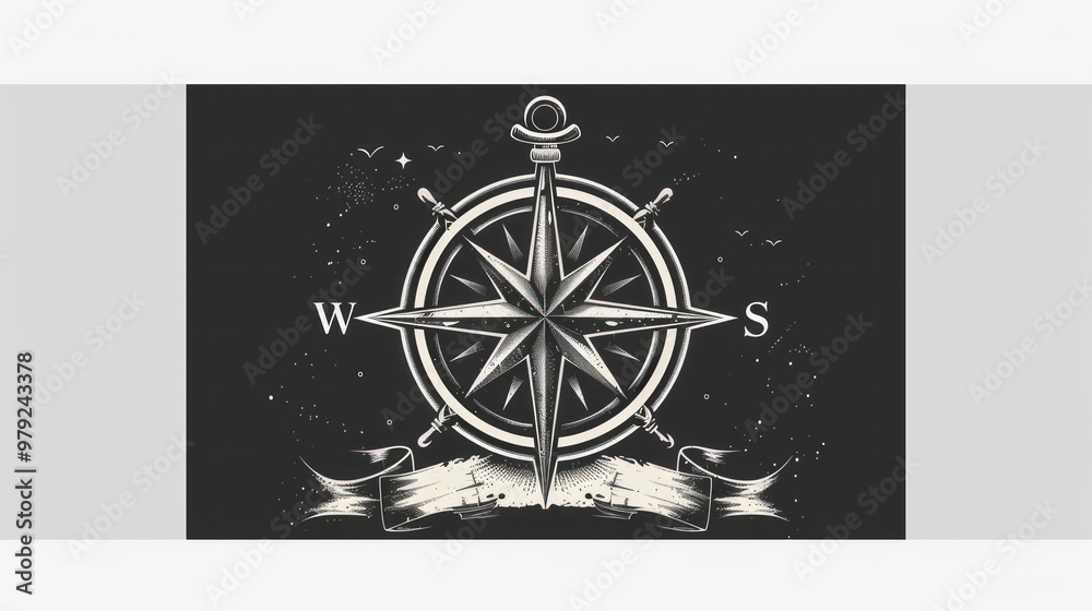 Wall mural artistic compass design featuring intricate details, symbolizing navigation and adventure on a dark 