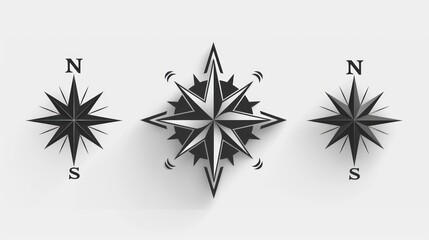 Fototapeta premium Intricate compass designs showcasing directional symbols and artistry in monochrome on a clean backdrop. Generative AI
