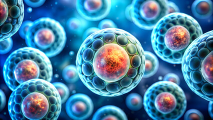 Medical concept background of cell division process, depicted in a rendering, medical, concept