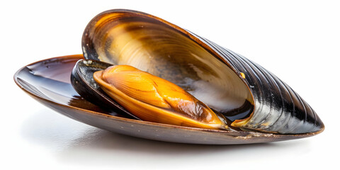 Fresh mussel on a white background, mussel, seafood, shellfish, aquatic, gourmet, delicacy, marine, ocean, raw, isolated