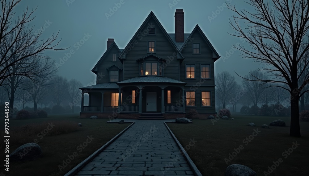 Canvas Prints  Gothic mansion foggy night eerie atmosphere