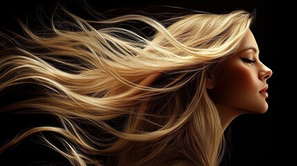 Woman with flowing blonde hair in profile