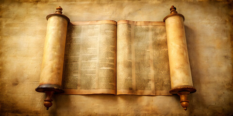 Old manuscript parchment with Hebrew text resembling an ancient biblical scroll featuring prophets , parchment, Hebrew