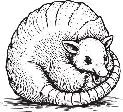 armadillo curled up black and white clip art preview