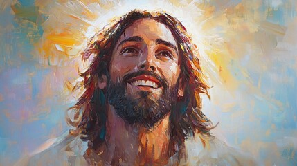 Vibrant Oil Painting of Jesus Using the Impasto Technique with Radiant Light