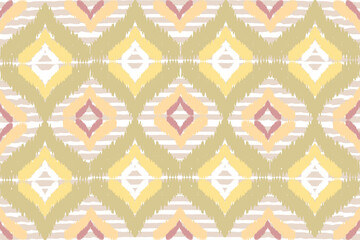 Yellow and brown embroidery, motif ethnic ikat seamless textile illustration, print striped ornament, pattern, design for wrapping, silk, scarf, clothing, background, textile, carpets, curtains.
