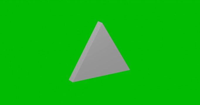 Animation of rotation of a white triangle symbol with shadow. Simple and complex rotation. Seamless looped 4k animation on green chroma key background