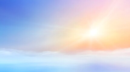 Fototapeta premium Soft Pastel Sky Background with Sun Rays and Clouds