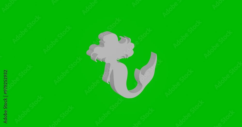 Poster animation of rotation of a white mermaid symbol with shadow. simple and complex rotation. seamless l