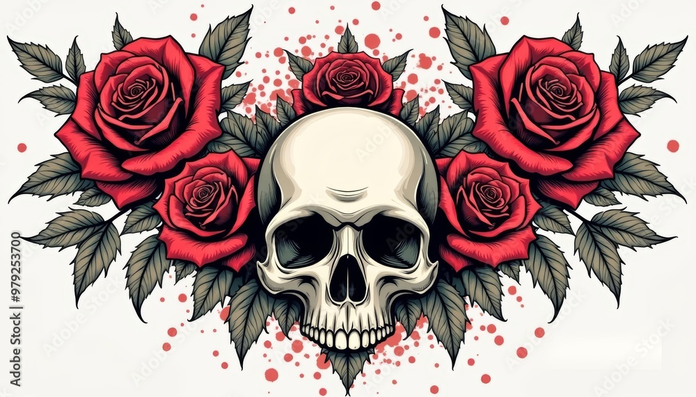 Sticker  Elegant Rose Skull Tattoo Design