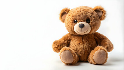 Adorable kids toy brown teddy bear on a white background, teddy bear, toy, cute, brown, children, plush, soft, cuddly