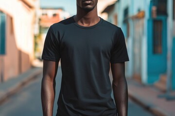 Fototapeta premium Black t-shirt outdoor street clothing.
