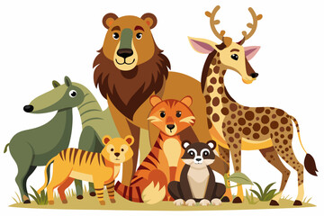 Naklejka premium wild animals on white background