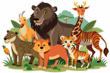 Naklejka premium wild animals on white background