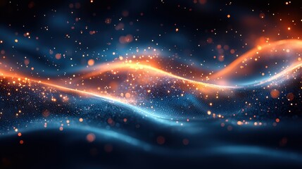 Obraz premium Vibrant flowing waves of orange and blue light creating a mesmerizing abstract background at night