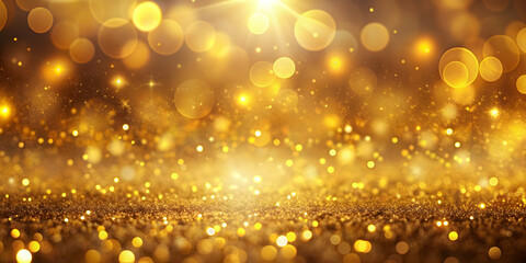 Abstract background with flickering yellow gold particles and bokeh effect , glitter, stage, light, shine