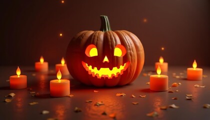 Fototapeta premium Spooky Halloween Pumpkin with Candles