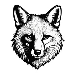 Illustration of a fox head black and white | Silhouette of a fox face
