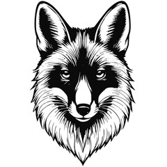 Vector illustration of a fox black and white | Silhouette of fox face