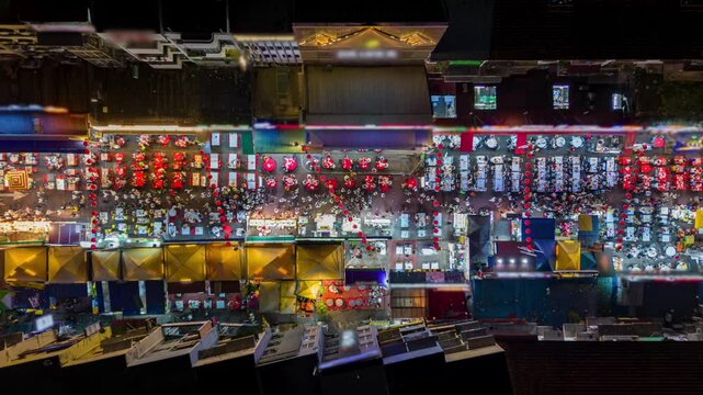 Aerial timelapse of Jalan Alor Food Street, night market in Kuala Lumpur, Malaysia