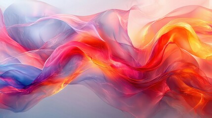 Fototapeta premium Colorful abstract waves of fabric flowing gracefully in soft hues of red, orange, and blue capturing a sense of motion and fluidity