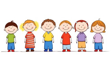 Six children cartoon cute white background.
