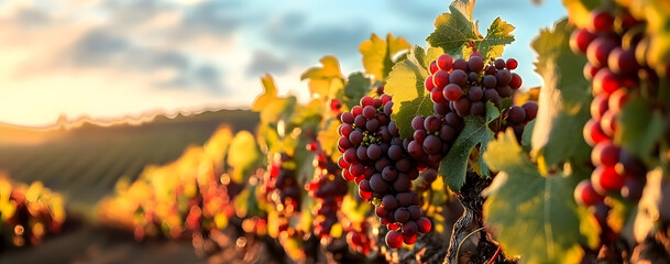 some ripe red grapes growing on this hill,