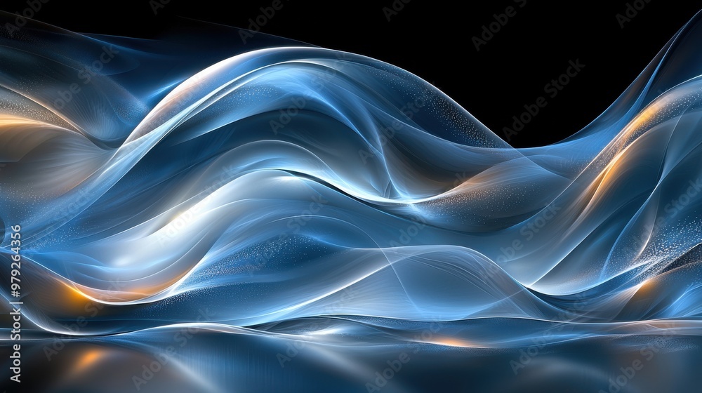 Poster fluid blue waves create a mesmerizing visual display, showcasing dynamic movement and elegance in a 