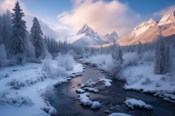 Winter Landscape, Beautiful Scenery, Generative AI