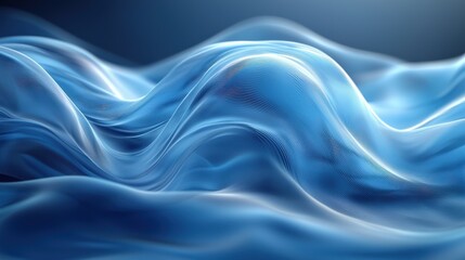 Obraz premium Fluid blue waves create an abstract representation of water in smooth undulating forms against a soft-lit background
