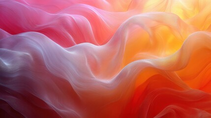 Obraz premium Vibrant, flowing waves of fabric in shades of pink, orange, and yellow create an abstract artwork resembling a soft, dreamy landscape