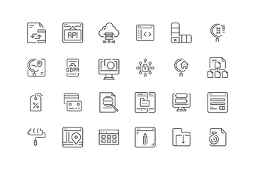 Api, Cloud Storage, Coding, Color, Dna, File Exchange, set of icons for web design, vector illustration