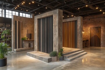 Fototapeta premium Modern industrial showroom with minimalist design and stylish lighting