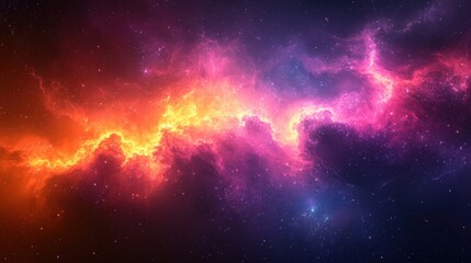 Obraz premium Vibrant cosmic nebula displaying brilliant shades of purple, orange, and pink against the backdrop of a star-filled universe