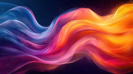 Abstract flowing waves of pink, purple, and orange colors against a dark background creating a vibrant contrast